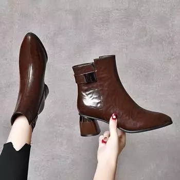 Короткие сапоги Модные сапоги Кожаные сапоги 34 чёрный