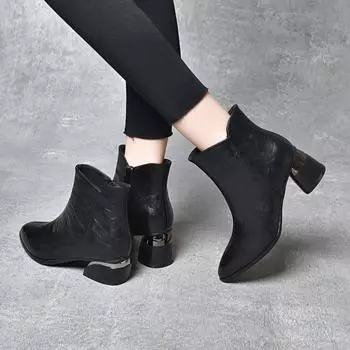 Короткие сапоги Модные сапоги Кожаные сапоги Хлопковые сапоги 34 чёрный