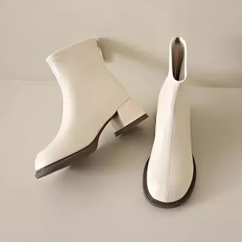 Короткие сапоги на грубом каблуке Женская обувь 2024 года Осень и зима Узкие сапоги Ботинки Martin на высоком каблуке Универсальный темперамент Голые сапоги 35 бежевый