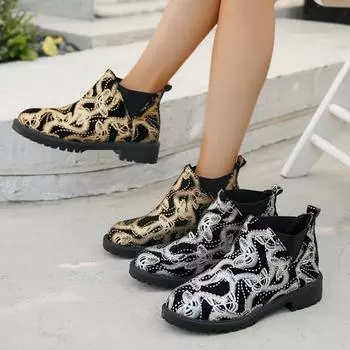 Короткие сапоги на осень, новый круглый носок, толстый каблук, эластичная посадка, ботинки Martin для женщин 36 серебряный