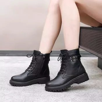 Короткие сапоги на толстой подошве для осени и зимы для женщин, с толстой бархатной и удобной мягкой подошвой, толстым каблуком, короткие сапоги с круглым носком 35 чёрный