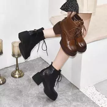 Короткие сапоги с толстой подошвой Короткие сапоги Ботинки Martin Женские сапоги 35 чёрный