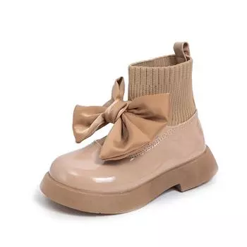 Короткие сапоги в корейском стиле для девочек, носки, туфли принцессы, черные маленькие кожаные туфли, модные одинарные туфли 26 хаки