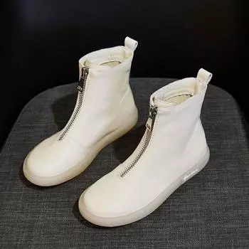 Короткие сапоги женские новые осенне-зимние женские сапоги из коровьего сухожилия с мягкой подошвой повседневные высокие женские туфли с застежкой-молнией спереди 35 бежевый