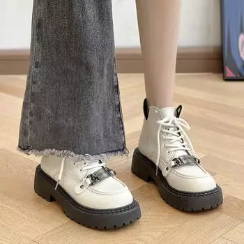 Короткие сапоги, женские новые зимние женские ботильоны на платформе в британском стиле 35 чёрный