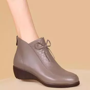 Короткие сапоги женские осенние и зимние женские сапоги для мам с мягкой подошвой на покатом каблуке с круглым носком толстый каблук сапоги женские бархатные 34 серый
