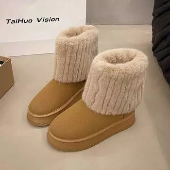 Короткие шерстяные зимние ботинки на толстой подошве, однотонные женские, трансграничные, осенне-зимние, бархатные, теплые, для ног, хлопковые туфли 36 хаки