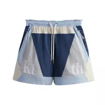 Короткие шорты Kith Ss23 Micro Cord Turbo с цветными блоками, шнурком и вышитыми буквами, повседневные шорты унисекс, синие KHM060379-457 XXL