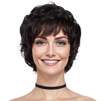 Короткие смешанные черные светлые коричневые парики синтетические натуральные вьющиеся волосы с челкой для женщин термостойкие волокна ежедневные парики для косплея черный коричневый