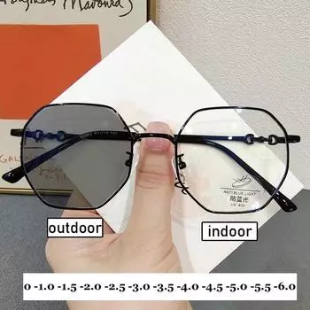 Короткие смотровые очки с интеллектуальным изменением цвета, новые модные солнцезащитные очки для близорукости с увеличенной оправой, фотохромные очки по рецепту 0