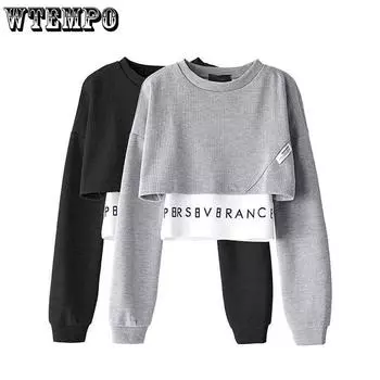 Короткие толстовки, женские тонкие искусственные пальто из двух частей, модный весенне-летний однотонный свободный повседневный топ с буквенным принтом M серый