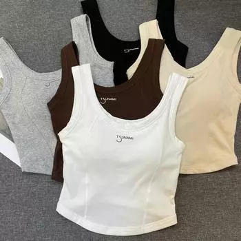 Короткие топы на бретелях для девочек с подкладкой для бюстгальтера, сексуальные тонкие однотонные футболки и топы, майки и майки