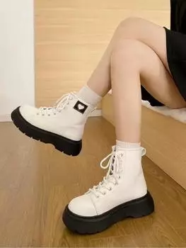 Короткие туфли для женщин Ботильоны со шнурками Элегантные туфли на среднем каблуке Спортивные женские ботильоны Белые кроссовки Косплей 35