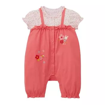 Короткие Все Короткие Цветочные Сделано в Baby Baby Pink [MIKI HOUSE] Комбинезоны, Рукава, Длина 3/4, Узор, Кролик, Япония, Девочки, Младенцы, Дети, Одежда, розовый