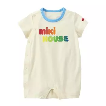 Короткие Все короткие Сделано в Baby Baby Ivory [MIKI HOUSE] Комбинезоны, Рукава, Логотип, Однотонные, Япония, Мальчики, Девочки, Одежда, Детская одежда, 12-1304-142, слоновая кость
