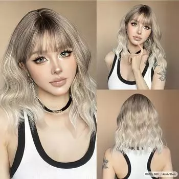 Короткие волнистые парики с челкой, синтетические парики Ombre Blonde Bob, натуральные мягкие парики на каждый день для женщин, вечеринок