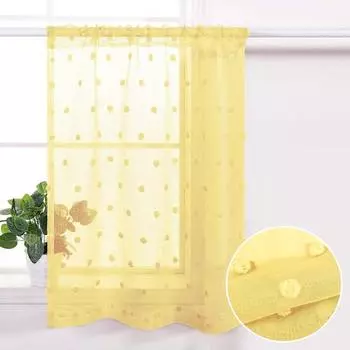 Короткие занавески Yousheng с мягкой текстурой, меховые шарики, домашний декор, стержень, через дизайн, сетка, кружевной подол, оконный ламбрекен, товары для дома 70cm чёрный