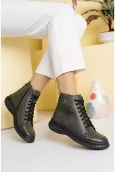 Короткие женские ботинки / ботинки из натуральной кожи на молнии на каждый день на шнуровке