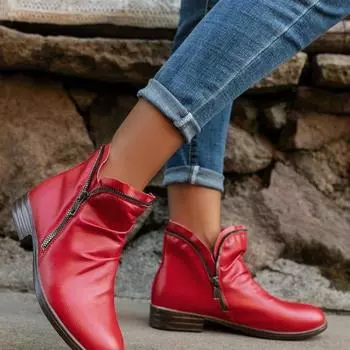 Короткие женские ботинки в европейском и американском стиле с круглым носком, квадратным каблуком и двухсторонней молнией, женские ботинки Martin 36 чёрный