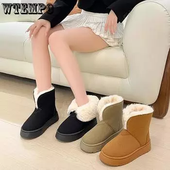 Короткие зимние ботинки на толстой подошве для женщин, осенние и зимние, с матовым толстым бархатом для тепла, женская хлопковая обувь на одну ногу 36 хаки