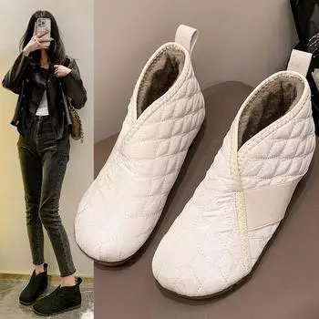 Короткие зимние ботинки женские бархатные утолщенные однопедальные женские туфли теплые и морозостойкие северо-восточные хлопковые туфли 35 хаки