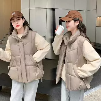 Короткий хлопковый жилет, женская осенне-зимняя новая верхняя одежда, хлопковая одежда, жилет с капюшоном, повседневный модный жилет, куртка M покинуть белый
