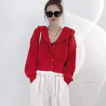 Короткий и короткий свитер с капюшоном для женщин на осень и зиму, новый ленивый свободный и шикарный вязаный кардиган-топ one size белый