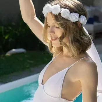 Короткий Изысканный Шнуровка Аксессуар Для Вечеринки Искусственный Цветок Венок Повязка На Голову Свадебная Фата Свадебное Фото белый