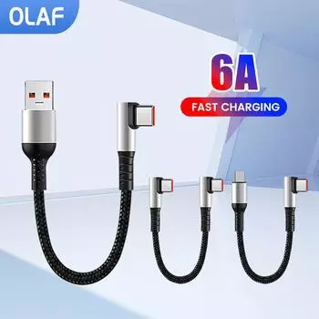 Короткий кабель для быстрой зарядки Olaf USB Type C - Type C 6A 90 Elbow 25CM 50CM для Power Bank USB C Cable для iPhone 15 Huawei Xiaomi 0.25m A-C