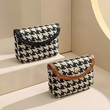 Короткий кошелек для монет из холщовой ткани в полоску, квадратная косметичка из искусственной кожи, элегантная мини-сумка для помады на каждый день brown-simple