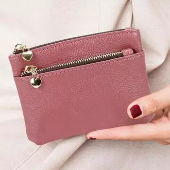 Короткий кошелек на молнии с кисточками, изящная строчка, тонкая текстура, держатель для кредитных карт розовый