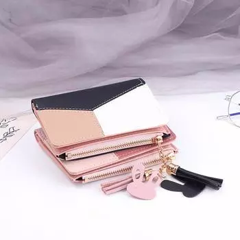 Короткий кошелек с кисточками, женский кошелек, мини-кошелек для монет, карман для карт, клатч на молнии чёрный