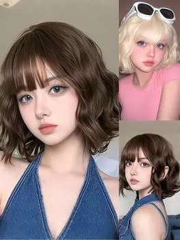Короткий кудрявый парик боб с челкой, длиной до плеч, пушистый ленивый шерстяной рулет, парики на всю голову, термостойкие синтетические волокна для женщин, ежедневное использование