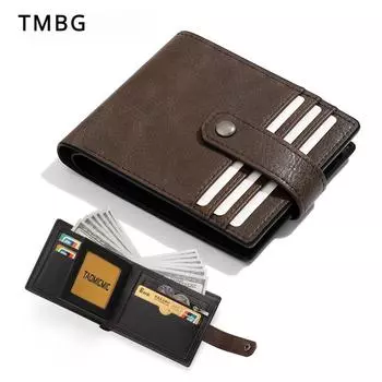 Короткий мужской кошелек из искусственной кожи с улучшенной текстурой, портативный кошелек для хранения удостоверений личности, банковская карта, зажимы для денег, ретро деловой мужской чехол для засова для парня, подарок на день рождения чёрный