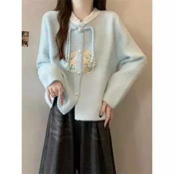 Короткий однотонный женский вязаный кардиган с вышивкой, шикарное однобортное женское пальто в корейском стиле, простой модный топ M