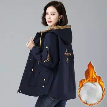 Короткий осенне-зимний плащ для женщин с капюшоном, повседневная ветровка больших размеров, свободные весенние куртки для женщин, размеры S-4XL, большие размеры XXXXL