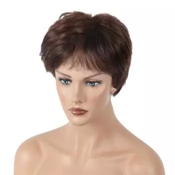 Короткий парик, каштановые прямые волосы, синтетические пушистые парики с челкой для женщин, натуральные косплей, термостойкие парики для повседневного использования коричневый