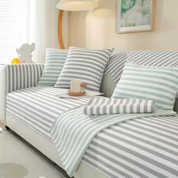 Короткий плюшевый чехол для дивана, полосатая нескользящая подушка для дивана, утолщенная подушка для дивана для гостиной, простая спинка дивана, подлокотники, мягкие 45x45 pillowcase 1pc зелёный