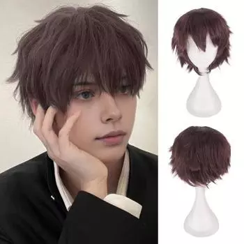 Короткий прямой парик для косплея с челкой для мужчин и женщин, натуральный вид, шелковистый, термостойкий, красочный, для Хэллоуина, рождественской вечеринки, синтетические волосы