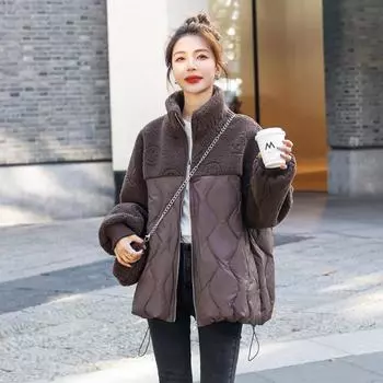 Короткий пуховик из овечьего пуха в стиле пэчворк, куртка на белом утином пуху 90, новая женская зимняя одежда, свободная и тонкая куртка со стоячим воротником большого размера M