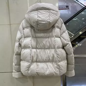 Короткий пуховик с отворотами из овечьей шерсти, женская зимняя куртка 2024 года из белого утиного пуха, теплая утолщенная куртка из хлеба M does not support returns кофейный