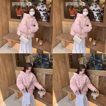 Короткий пуховик с угловой пряжкой, женская зимняя новая мода 2024 года, милое тонкое теплое пальто с капюшоном One Size