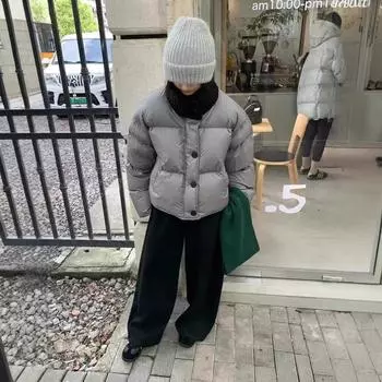 Короткий пуховик с воротником-стойкой, вязаный, сращиваемый, женский, зима 2024, новый нишевый дизайн, теплая белая куртка на утином пуху one size fits all