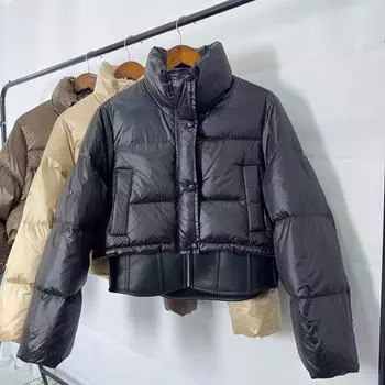 Короткий пуховик с воротником-стойкой, женская новая зимняя одежда Kendou, куртка в стиле иностранного хлеба карамельного цвета оптом One size recommended 85-70kg хаки