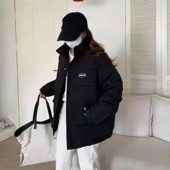 Короткий пуховик Splicing Design Sense, новое толстое женское пальто, хлопковое пальто S чёрный