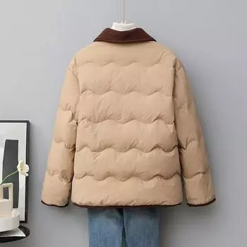 Короткий пуховик женский зимний новый Xiaoxiangfeng модный сращивающийся лацкан средней толщины теплый зимний белый утиный пух S чёрный