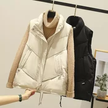 Короткий пуховый хлопковый новый универсальный жилет на осень и зиму свободный жилет из хлопка M чёрный