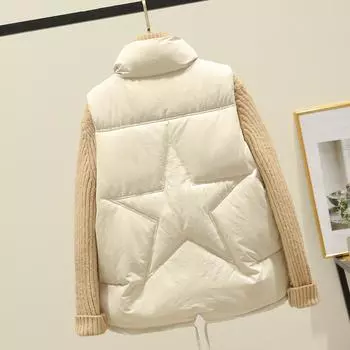 Короткий пуховый хлопковый жилет, новый универсальный жилет на осень и зиму, свободный жилет из хлопка M чёрный