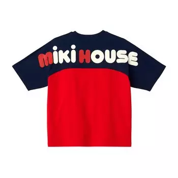 Короткий рукав с логотипом, простая простая футболка, сделанная в Японии, для мальчиков и девочек, размер M, красная x синяя [MIKI HOUSE] (для взрослых) Родитель-ребенок Детский