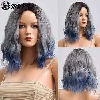 Короткий синтетический парик боб для женщин, серебряный, синий, объемная волна, белый, натуральный, термостойкий, для косплея, вечерние, парики из волос Лолиты TB2020056-2
